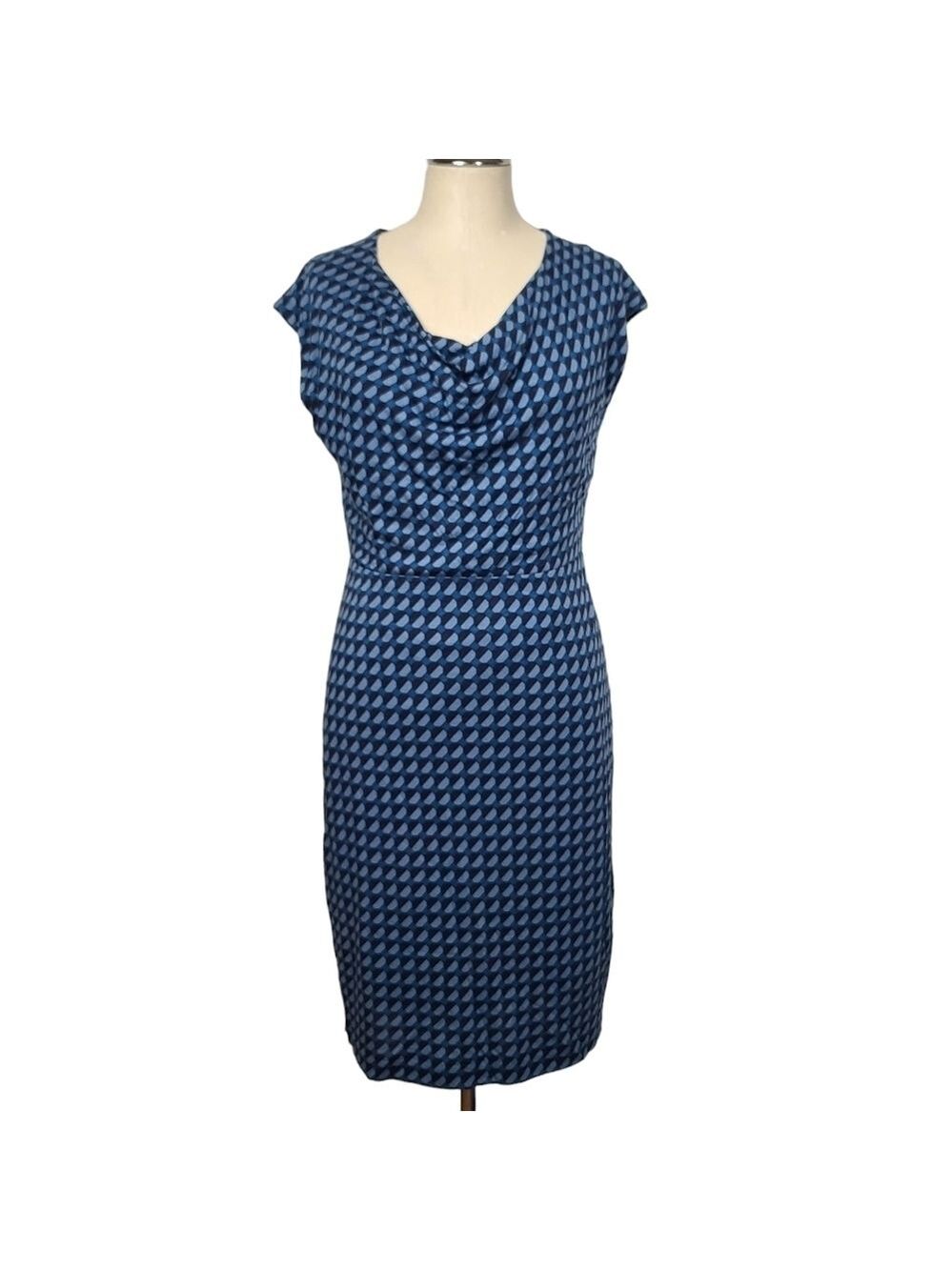 Boden Cowl Neck Blue Printed Dress 6R